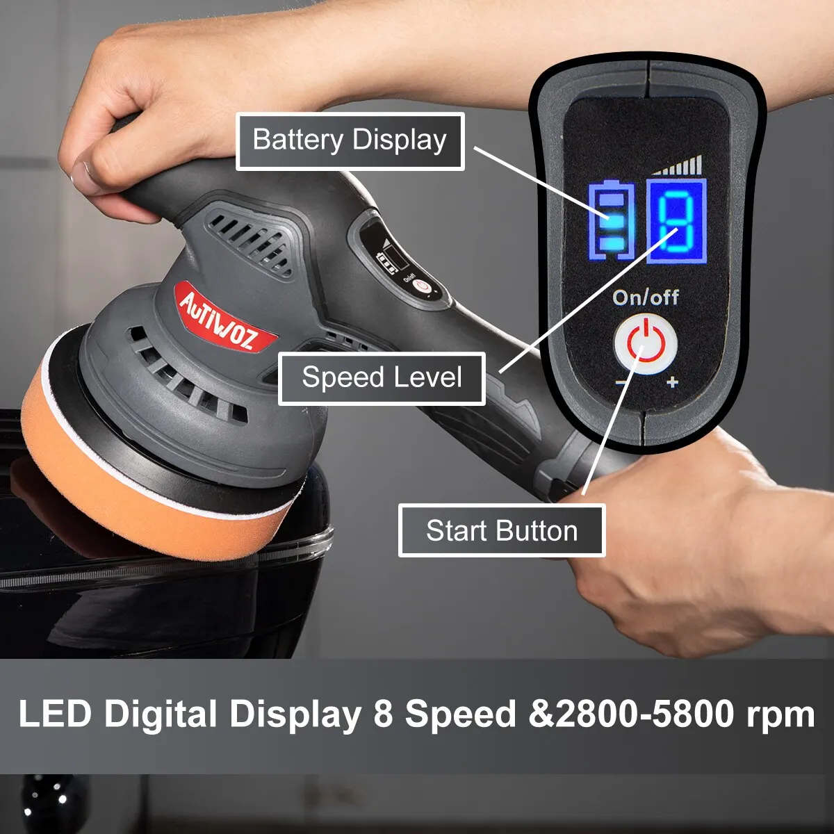 Cordless Car Polishing Machine Wireless Car Polisher 5800rpm Brushless Dual Action Car Polish Machine With 12V Battery