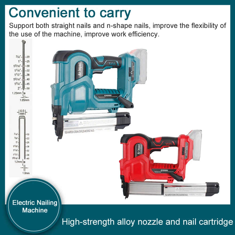 Cordless Electric 2 in 1 Nailer and Stapler Gun with 200pcs 32mm and 200pcs 50mm Nails Compatible
