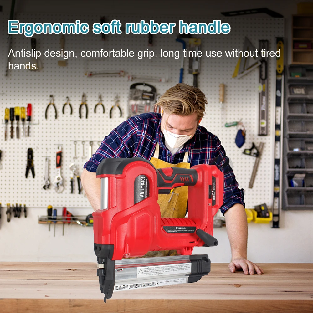 Cordless Electric 2 in 1 Nailer and Stapler Gun with 200pcs 32mm and 200pcs 50mm Nails Compatible
