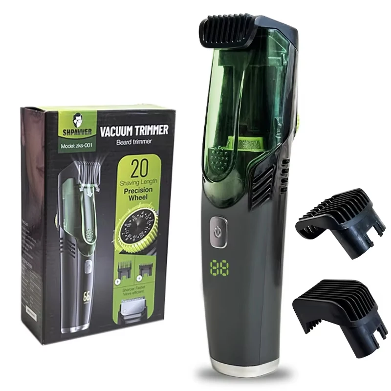 Cordless Men Beard Trimmer Rechargeable Electric Shaver with 20 Trim Built-in Vacuum Clipper for Mustache Sideburns