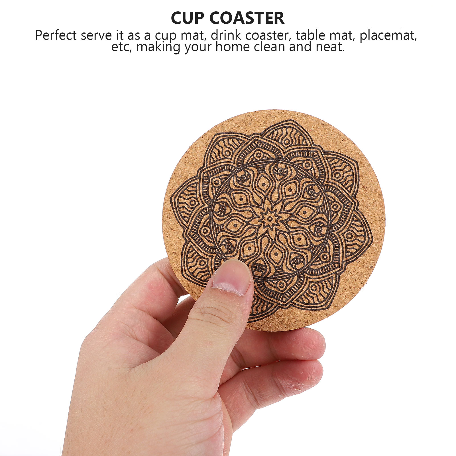 Cork Mandala Coasters with Holder (12 pcs)
