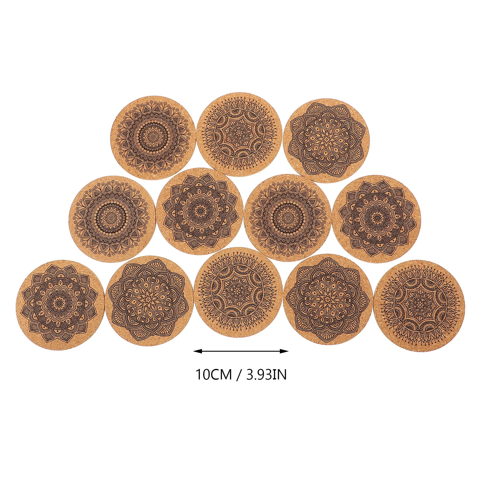 Cork Mandala Coasters with Holder (12 pcs)