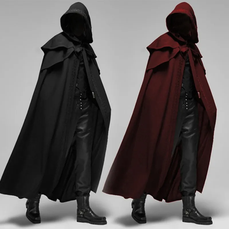 Cosplay Medieval Men Costumes Knight Pirate Prince Gothic Retro Hooded Cloak Capes Long Robes Jackets Coat Carnival