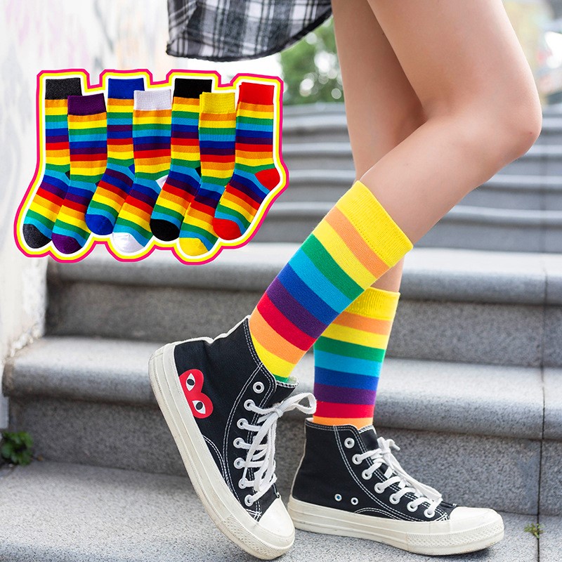 Cotton Casual Stripe Rainbow Socks