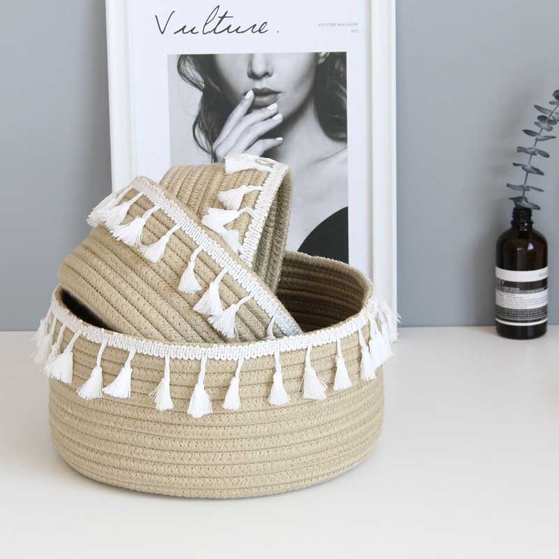 Cotton Rope Eco Friendly Tassel Basket Cotton Rope Eco Friendly Tassel Basket