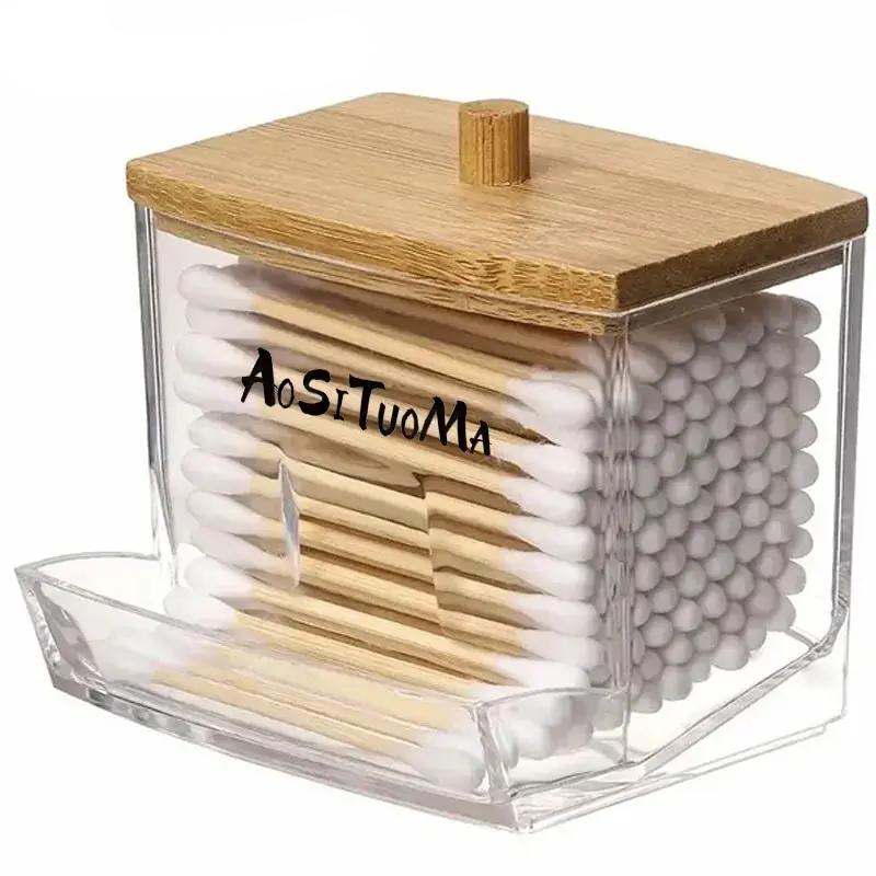 Cotton Swab Pads Holder Organize And Store Cotton Buds In Style With Wood Lid