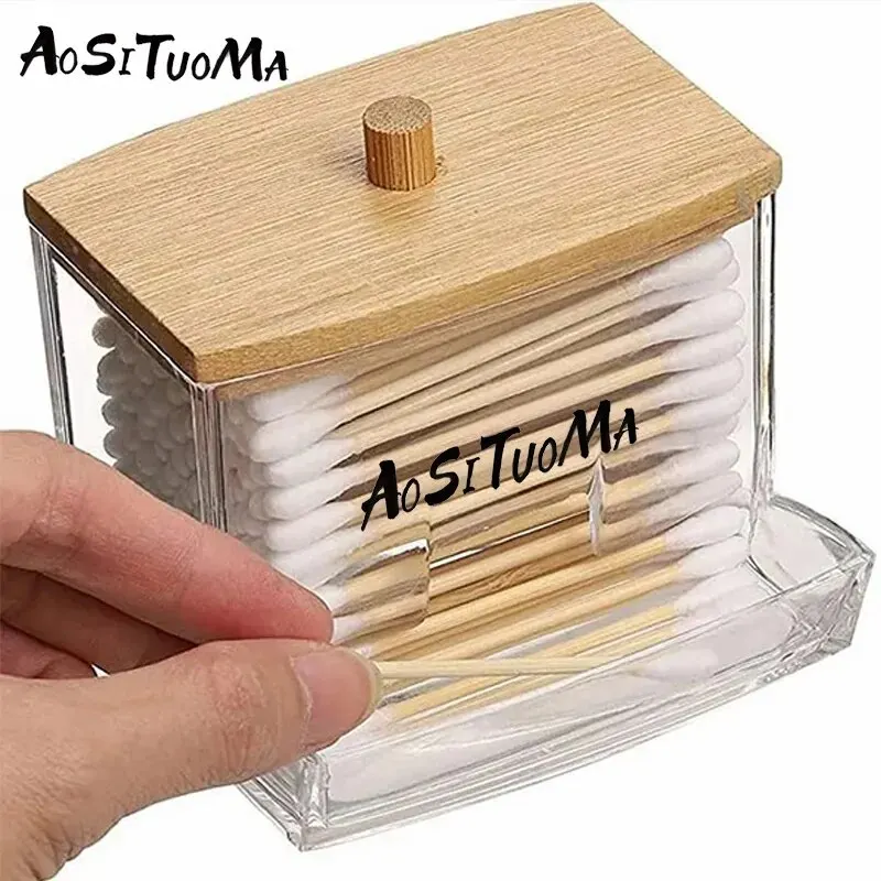 Cotton Swab Pads Holder Organize And Store Cotton Buds In Style With Wood Lid Cotton Swab Pads Holder Organize And Store Cotton Buds In Style With Wood Lid