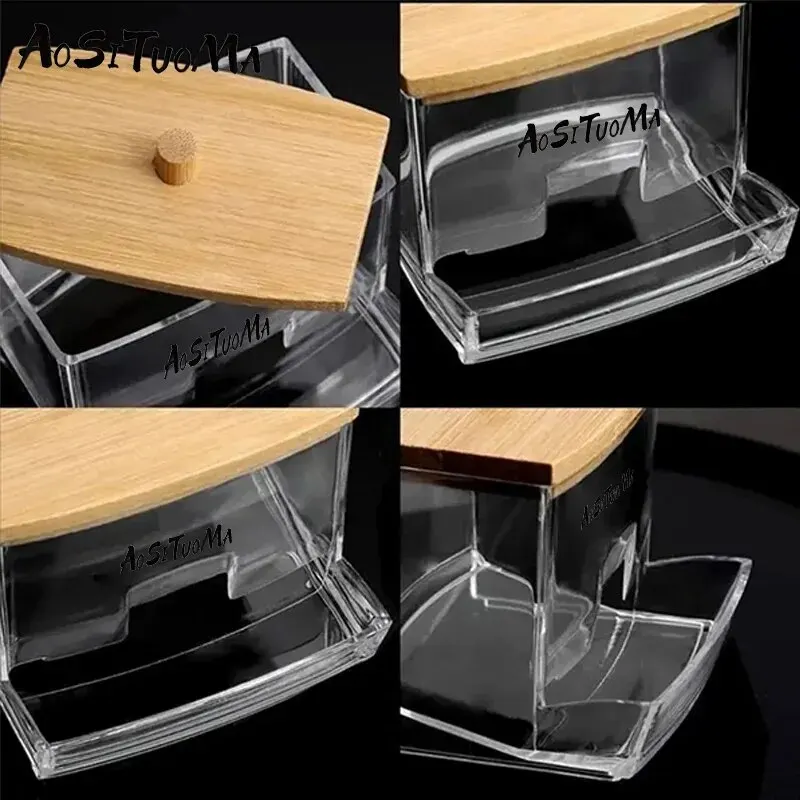 Cotton Swab Pads Holder Organize And Store Cotton Buds In Style With Wood Lid Cotton Swab Pads Holder Organize And Store Cotton Buds In Style With Wood Lid