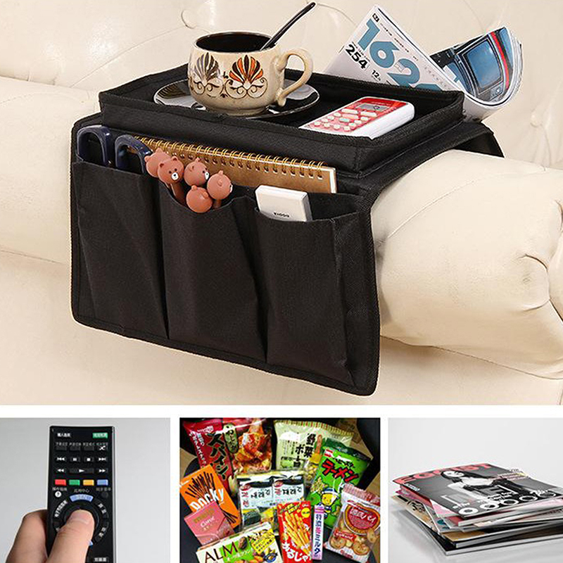 Couch Arm Rest Tray with Pockets