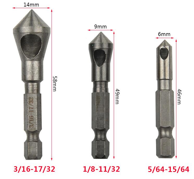 Countersink Drill Bit Oblique Chamfering Tool (Set of 3) Countersink Drill Bit Oblique Chamfering Tool (Set of 3)