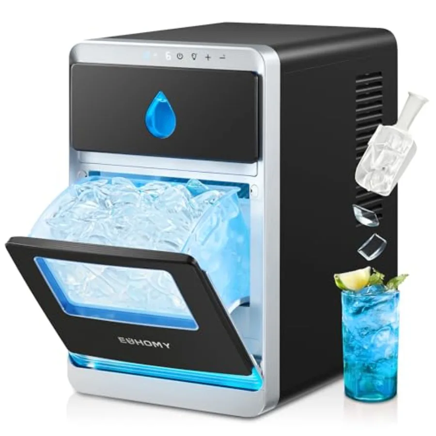 Countertop Ice Maker for Whiskey/Coffee/Soft Drinks, Stainless Steel, Silver, 16 pcs in 12 mins, 1600 pcs/day Countertop Ice Maker for Whiskey/Coffee/Soft Drinks, Stainless Steel, Silver, 16 pcs in 12 mins, 1600 pcs/day