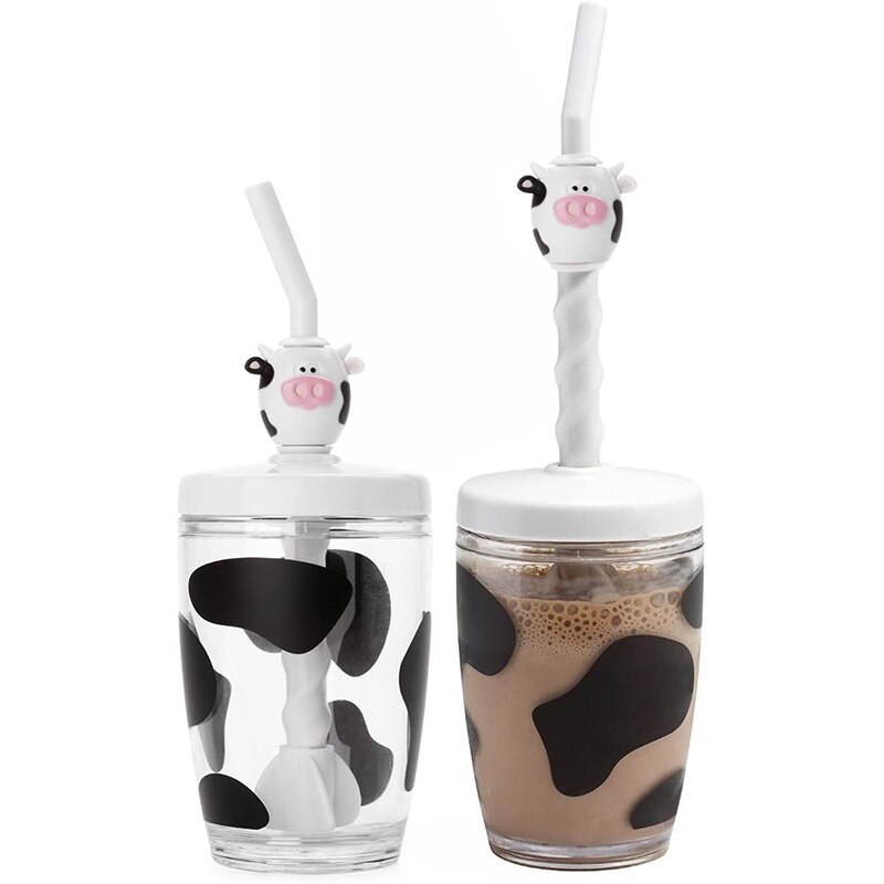 Cow Print Cup with Drinking Straw Cow Print Cup with Drinking Straw