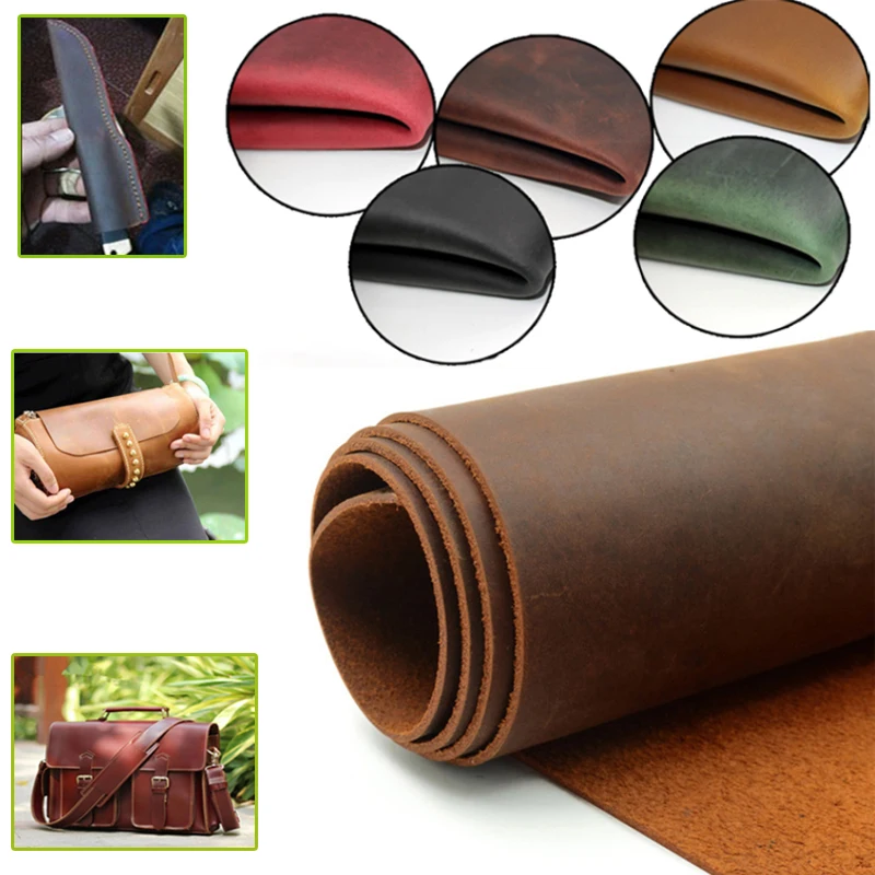 Crazy Horse Leather Material DIY Hand Leathercraft Vintage Oil Tanned Leather Piece Pull-Up Cowhide First Layer of