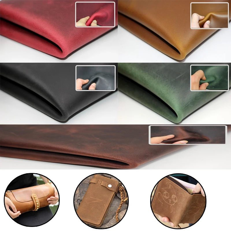 Crazy Horse Leather Material DIY Hand Leathercraft Vintage Oil Tanned Leather Piece Pull-Up Cowhide First Layer of