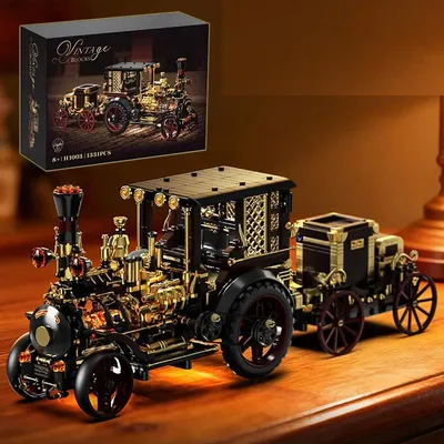 Creative 1331Pcs Vintage Mechanical Steam Car Building Blocks City Retro Steam Punk Vehicle Desktop Decoration Bricks