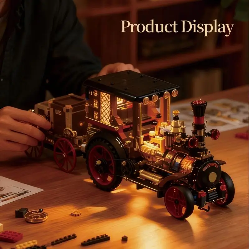 Creative 1331Pcs Vintage Mechanical Steam Car Building Blocks City Retro Steam Punk Vehicle Desktop Decoration Bricks