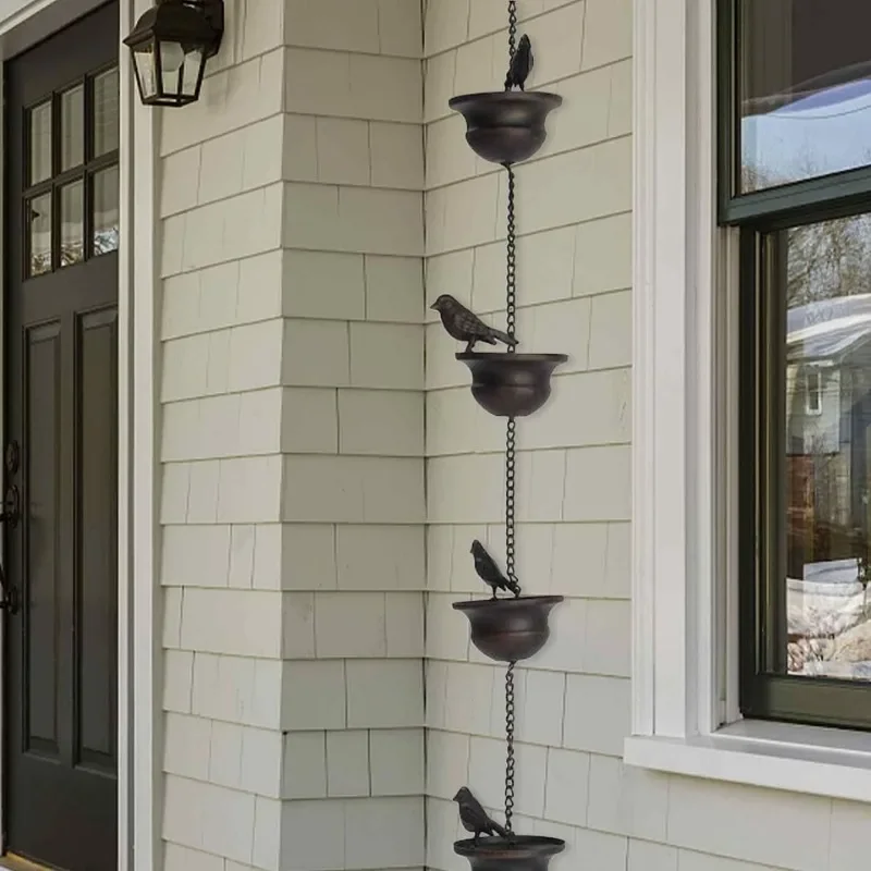 Creative Birds On Cups Metal Rain Chain Rain Catcher For Gutter Roof Decoration Metal Drainage Rain Chain Downspout Tool Creative Birds On Cups Metal Rain Chain Rain Catcher For Gutter Roof Decoration Metal Drainage Rain Chain Downspout Tool