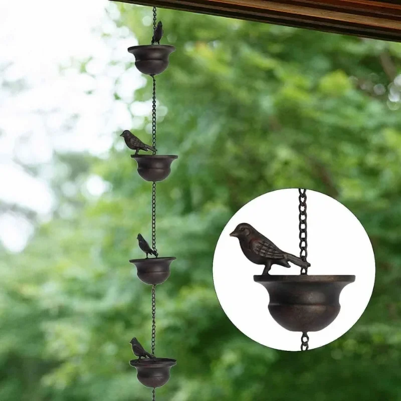 Creative Birds On Cups Metal Rain Chain Rain Catcher For Gutter Roof Decoration Metal Drainage Rain Chain Downspout Tool Creative Birds On Cups Metal Rain Chain Rain Catcher For Gutter Roof Decoration Metal Drainage Rain Chain Downspout Tool