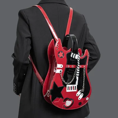 Creative Color Block Pink Silver Guitar Bag Street Style PVC Shoulder Crossbody Backpack Sweet Heart Bag Street Trend