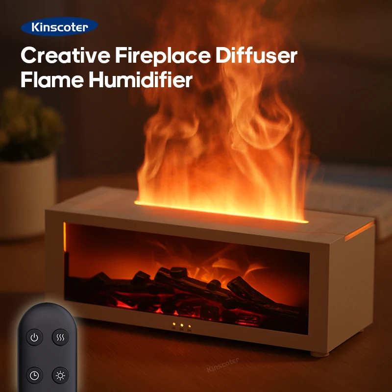 Creative Fireplace Air Humidifier Waterless Auto-Off Aroma Essential Oil Diffuser with LED Light with Remote Control