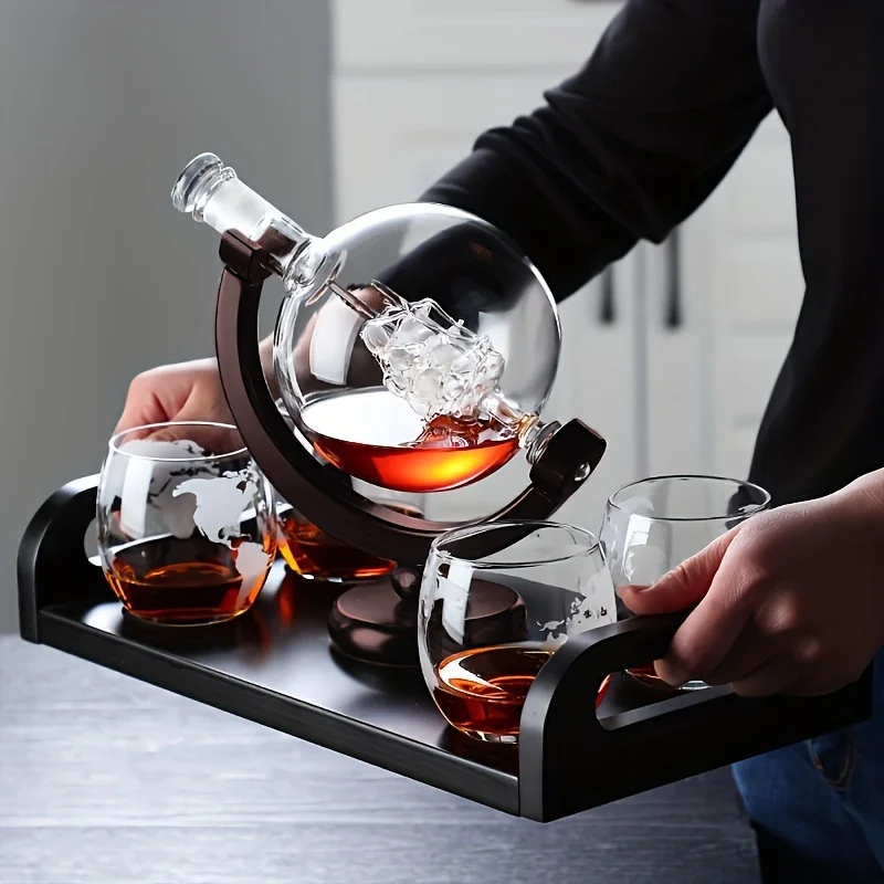 Creative Globe Decanter Set with Lead-free Carafe Exquisite Wood-stand and 2 Whisky Glasses Whiskey Decanter Globe Creative Globe Decanter Set with Lead-free Carafe Exquisite Wood-stand and 2 Whisky Glasses Whiskey Decanter Globe