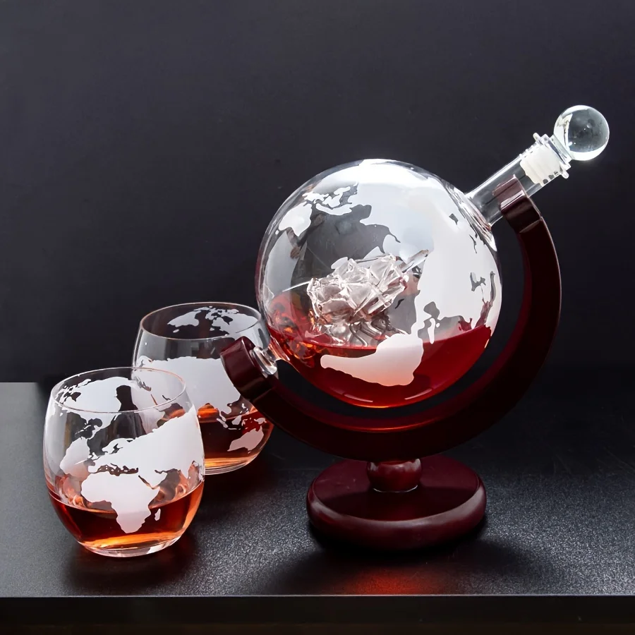 Creative Globe Decanter Set with Lead-free Carafe Exquisite Wood-stand and 2 Whisky Glasses Whiskey Decanter Globe Creative Globe Decanter Set with Lead-free Carafe Exquisite Wood-stand and 2 Whisky Glasses Whiskey Decanter Globe