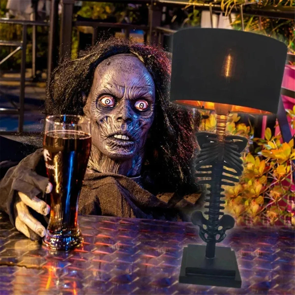 Creative Gothic Skeleton and Skull Atmosphere Lamp – USB Horror Decorative Light for Holiday Decor
