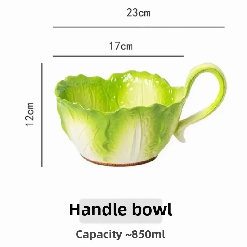 Creative Jade Cabbage Shaped Bowl With Handle Household Dining Ceramic High-capacity Soup Bowls Dormitory Microwavable Creative Jade Cabbage Shaped Bowl With Handle Household Dining Ceramic High-capacity Soup Bowls Dormitory Microwavable