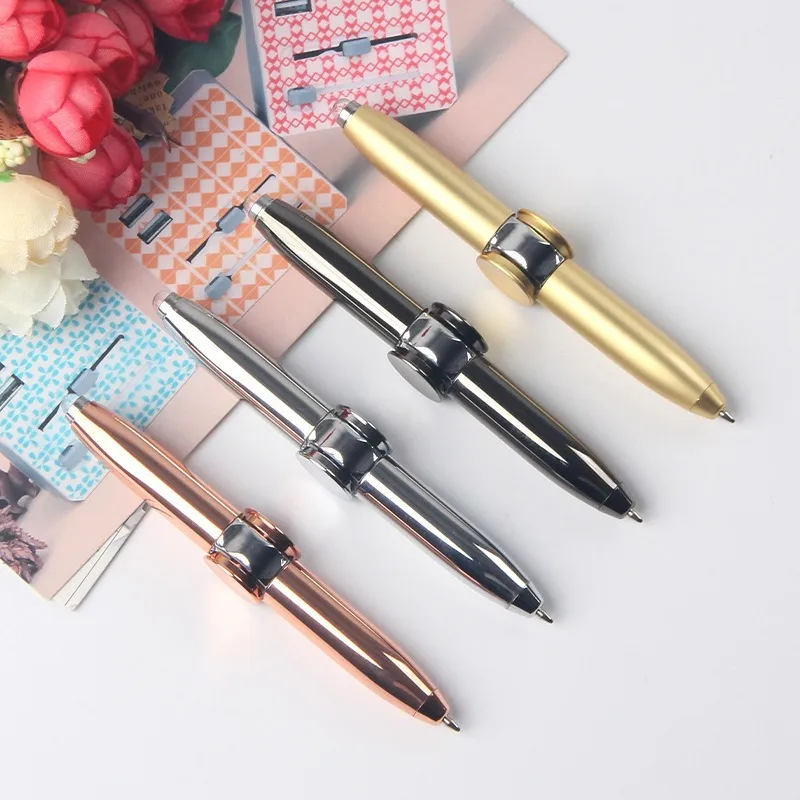 Creative Multi-Function LED Pen Spinning Decompression Gyro Metal Ballpoint Pen Fashion Office School Supplies Writing