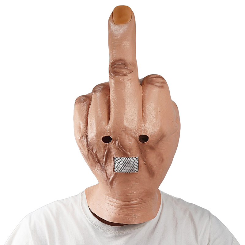 Creative Personality Despises Vertical Middle Finger Latex Mask Halloween Creepy Fingers Mask Cosplay Spoof Headgear