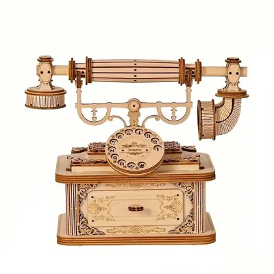 Creative Retro Telephone 3D Wooden Puzzle for Adults Tabletop Model Kits Decoration and Gift for Christmas Birthday