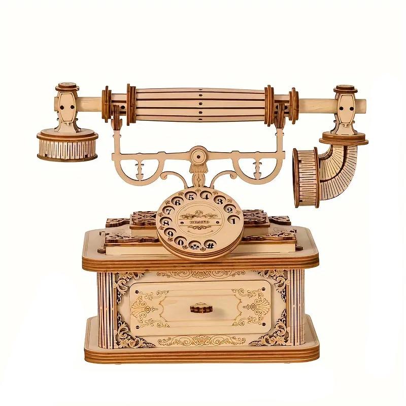 Creative Retro Telephone 3D Wooden Puzzle for Adults Tabletop Model Kits Decoration and Gift for Christmas Birthday