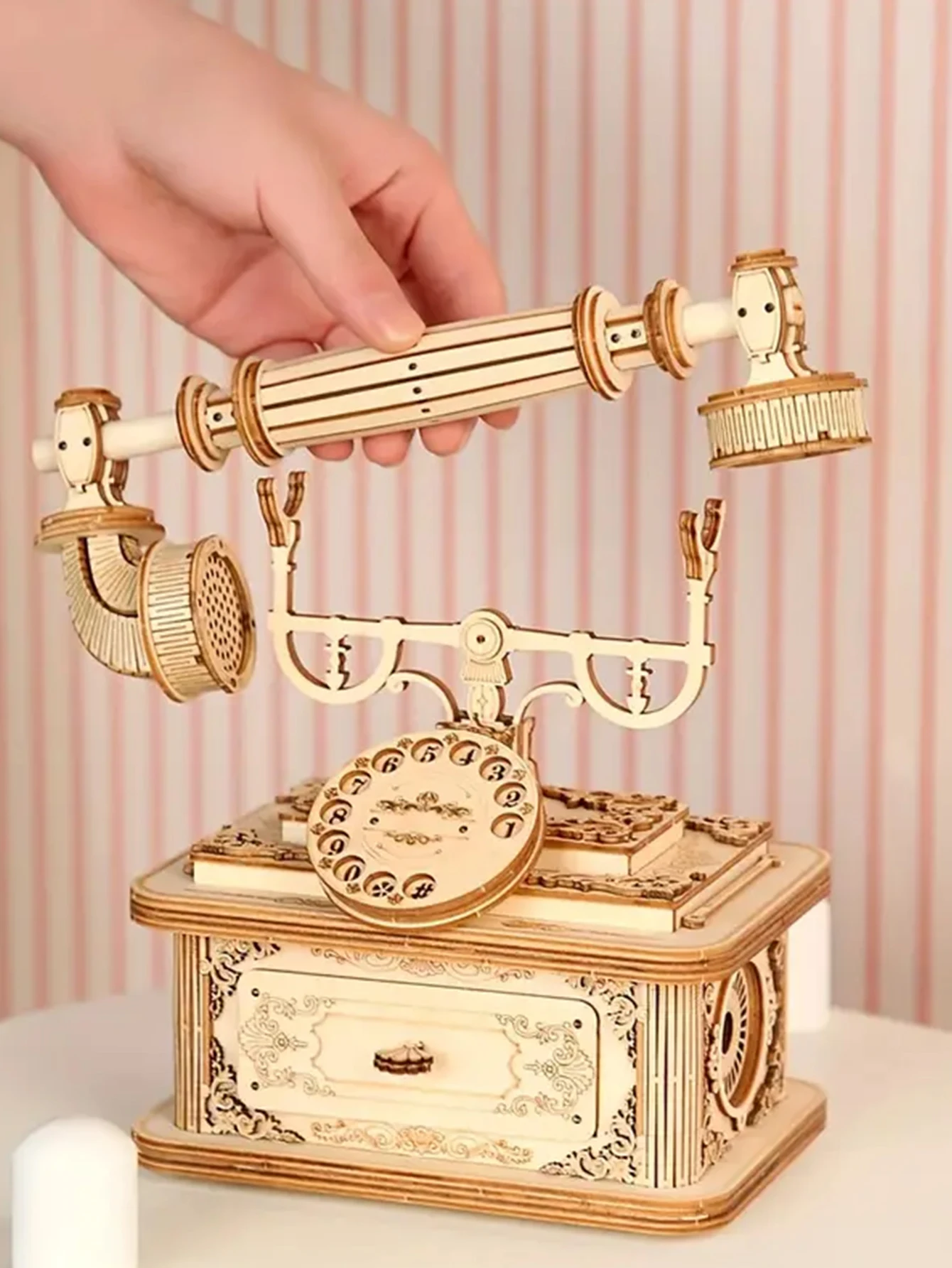 Creative Retro Telephone 3D Wooden Puzzle for Adults Tabletop Model Kits Decoration and Gift for Christmas Birthday