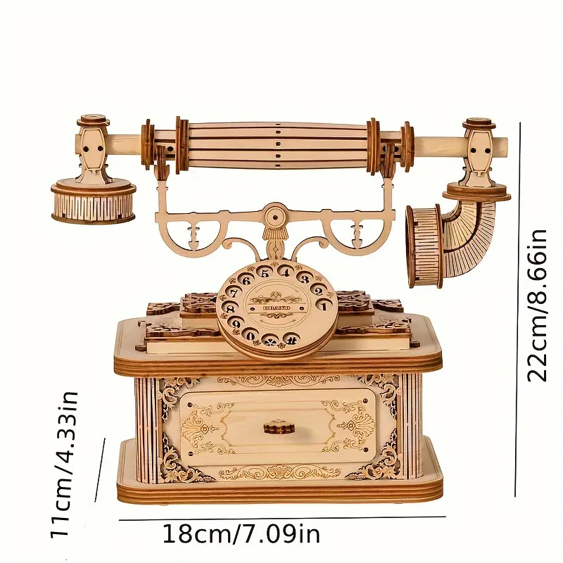 Creative Retro Telephone 3D Wooden Puzzle for Adults Tabletop Model Kits Decoration and Gift for Christmas Birthday