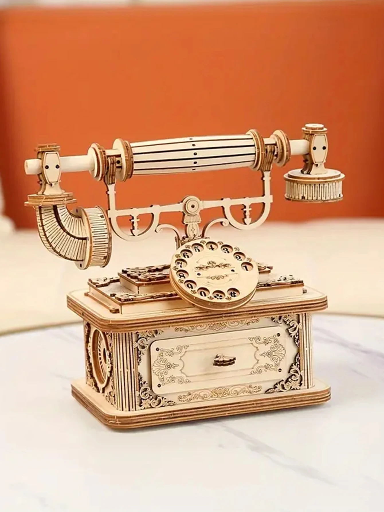 Creative Retro Telephone 3D Wooden Puzzle for Adults Tabletop Model Kits Decoration and Gift for Christmas Birthday