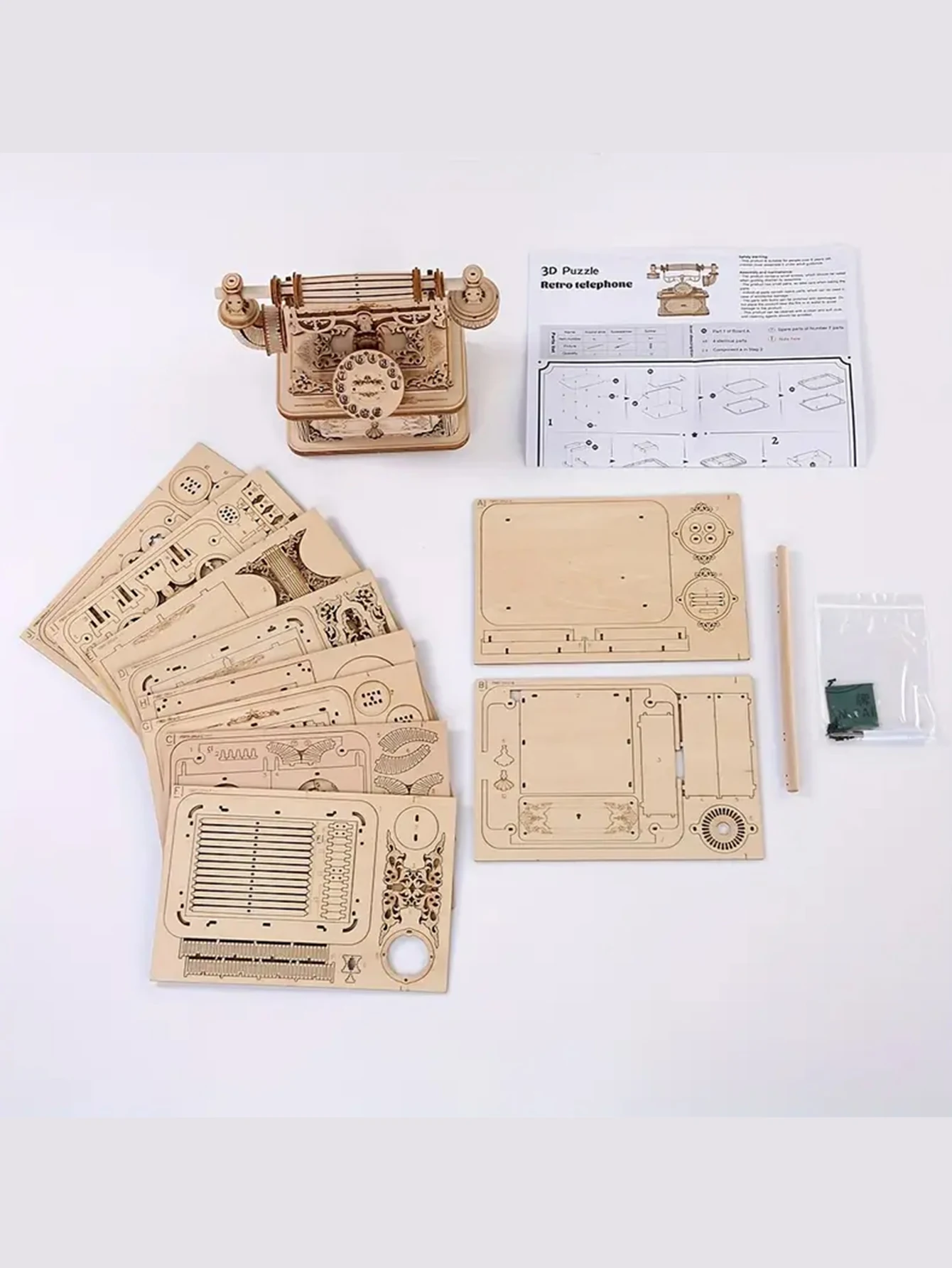 Creative Retro Telephone 3D Wooden Puzzle for Adults Tabletop Model Kits Decoration and Gift for Christmas Birthday