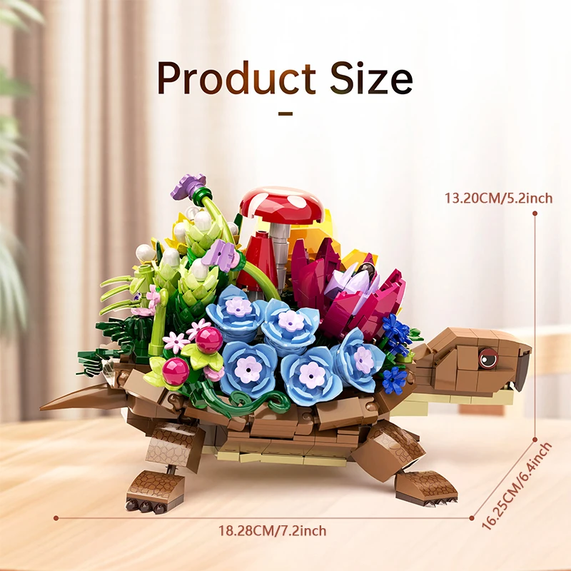 Creative Turtle Plantered Flowered Potsed Building Blocks Set Animal Flower Planter Desktop Decorat Brick Building Toy