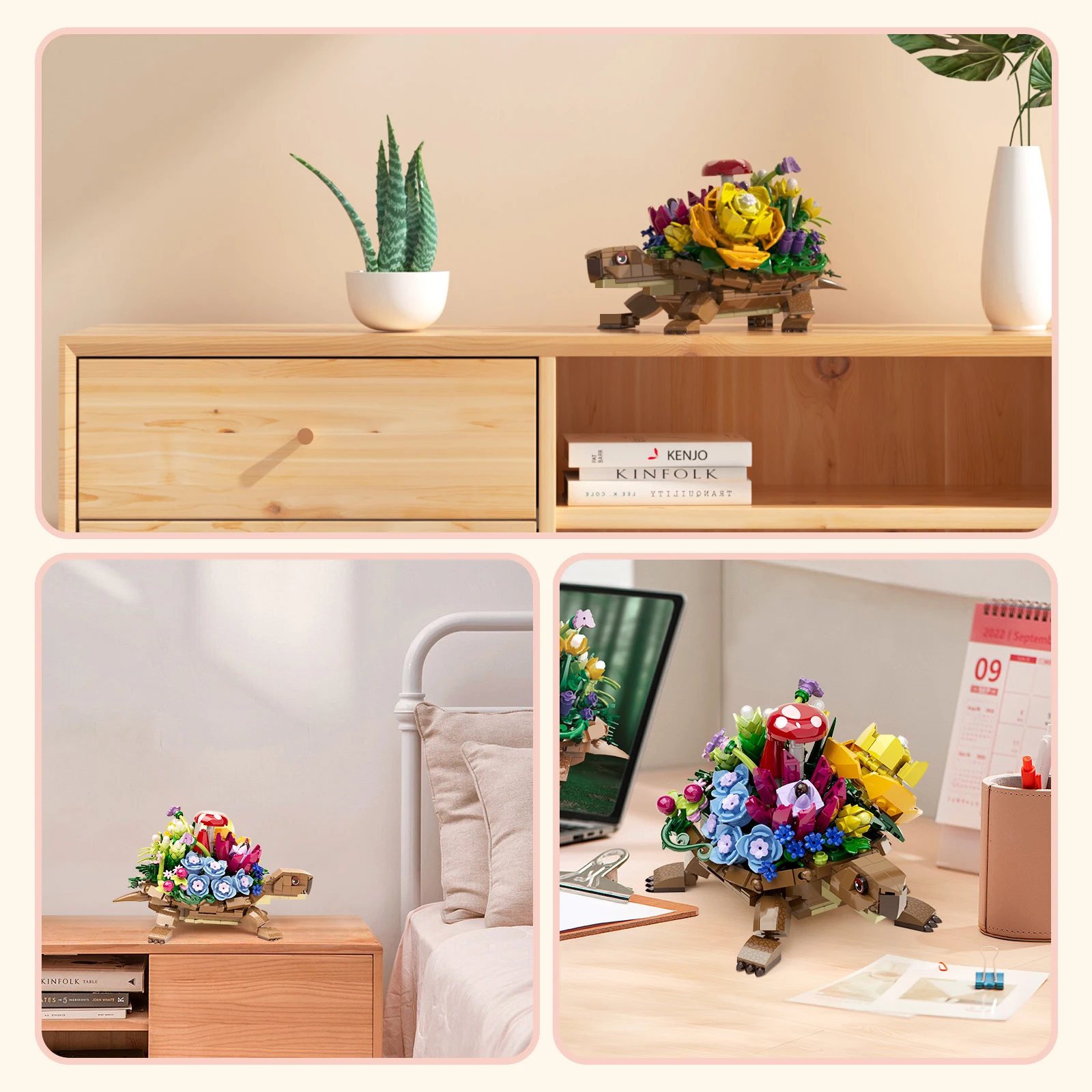 Creative Turtle Plantered Flowered Potsed Building Blocks Set Animal Flower Planter Desktop Decorat Brick Building Toy