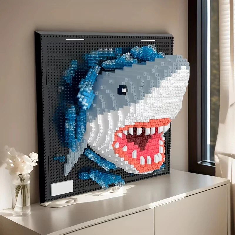 Creative Wall Art Frame Painting Featuring Sharks Eagles Parrots,DIY 3D Micro Animal Particle Building Block Toy,For