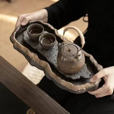 Creativity Tray Heart Sutra Tea Board Chinese Retro Pot Tray Ceramic Pot Bearing Dry Brewing Table Water Storage Type Creativity Tray Heart Sutra Tea Board Chinese Retro Pot Tray Ceramic Pot Bearing Dry Brewing Table Water Storage Type