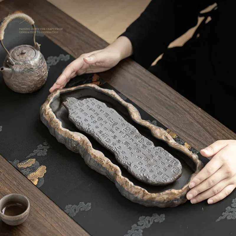 Creativity Tray Heart Sutra Tea Board Chinese Retro Pot Tray Ceramic Pot Bearing Dry Brewing Table Water Storage Type Creativity Tray Heart Sutra Tea Board Chinese Retro Pot Tray Ceramic Pot Bearing Dry Brewing Table Water Storage Type