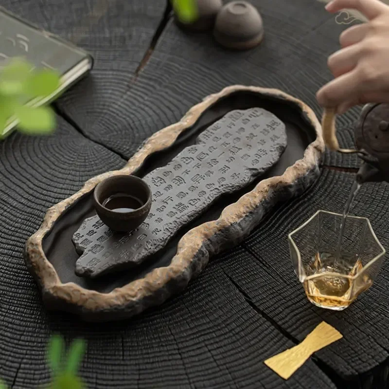 Creativity Tray Heart Sutra Tea Board Chinese Retro Pot Tray Ceramic Pot Bearing Dry Brewing Table Water Storage Type Creativity Tray Heart Sutra Tea Board Chinese Retro Pot Tray Ceramic Pot Bearing Dry Brewing Table Water Storage Type