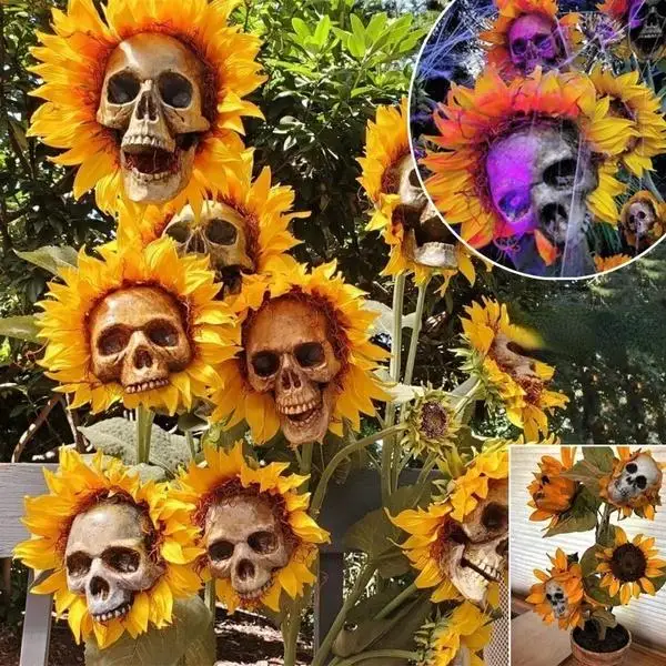 Creepy Skull Sunflower Flowers Skull Festival Art Craft Garden Decoration Simulation Flower Ornaments Halloween