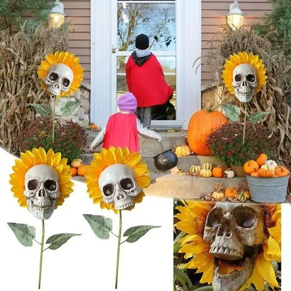 Creepy Skull Sunflower Flowers Skull Festival Art Craft Garden Decoration Simulation Flower Ornaments Halloween
