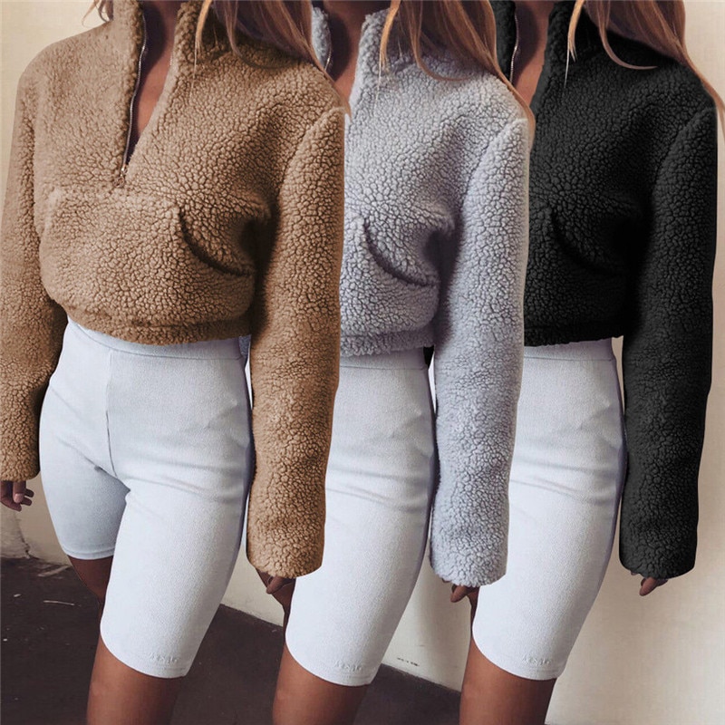 Crop Top Hoodie Fluffy Pullover Crop Top Hoodie Fluffy Pullover