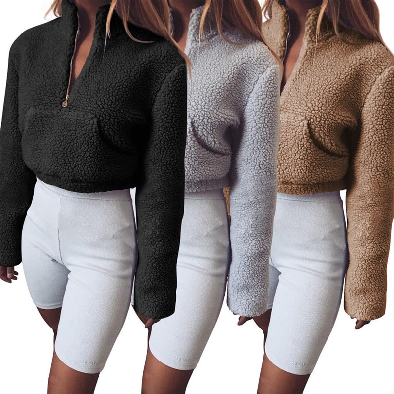Crop Top Hoodie Fluffy Pullover Crop Top Hoodie Fluffy Pullover
