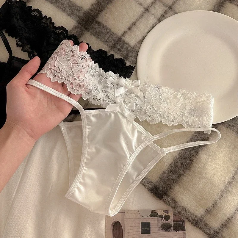 Cross Belt Lace Transparent Sexy Underpants Women's Low Waist Mesh Hollowed Bow Panties Cotton Breathable Briefs Cross Belt Lace Transparent Sexy Underpants Women's Low Waist Mesh Hollowed Bow Panties Cotton Breathable Briefs