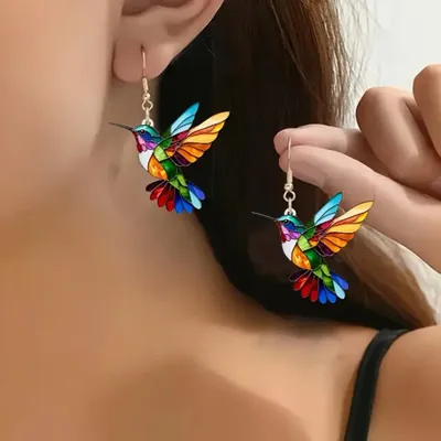 Cross border Spring Festival Colorful Bird Acrylic Earrings from Europe and America, Fashion Retro Earrings