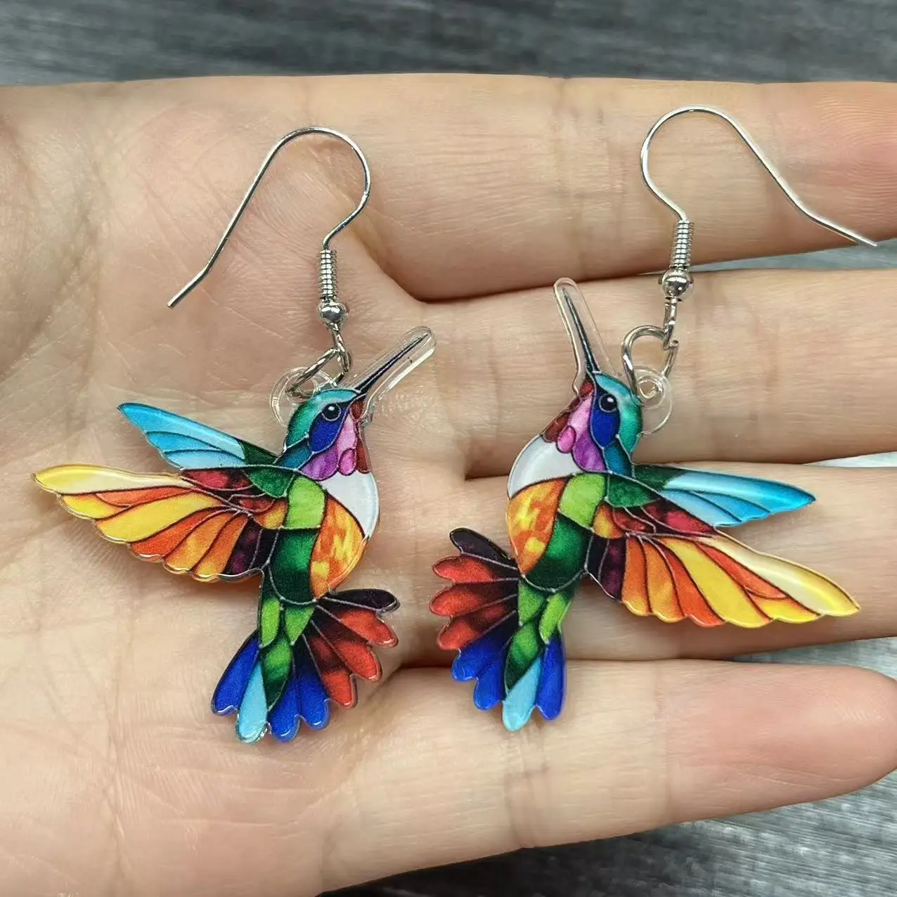 Cross border Spring Festival Colorful Bird Acrylic Earrings from Europe and America, Fashion Retro Earrings