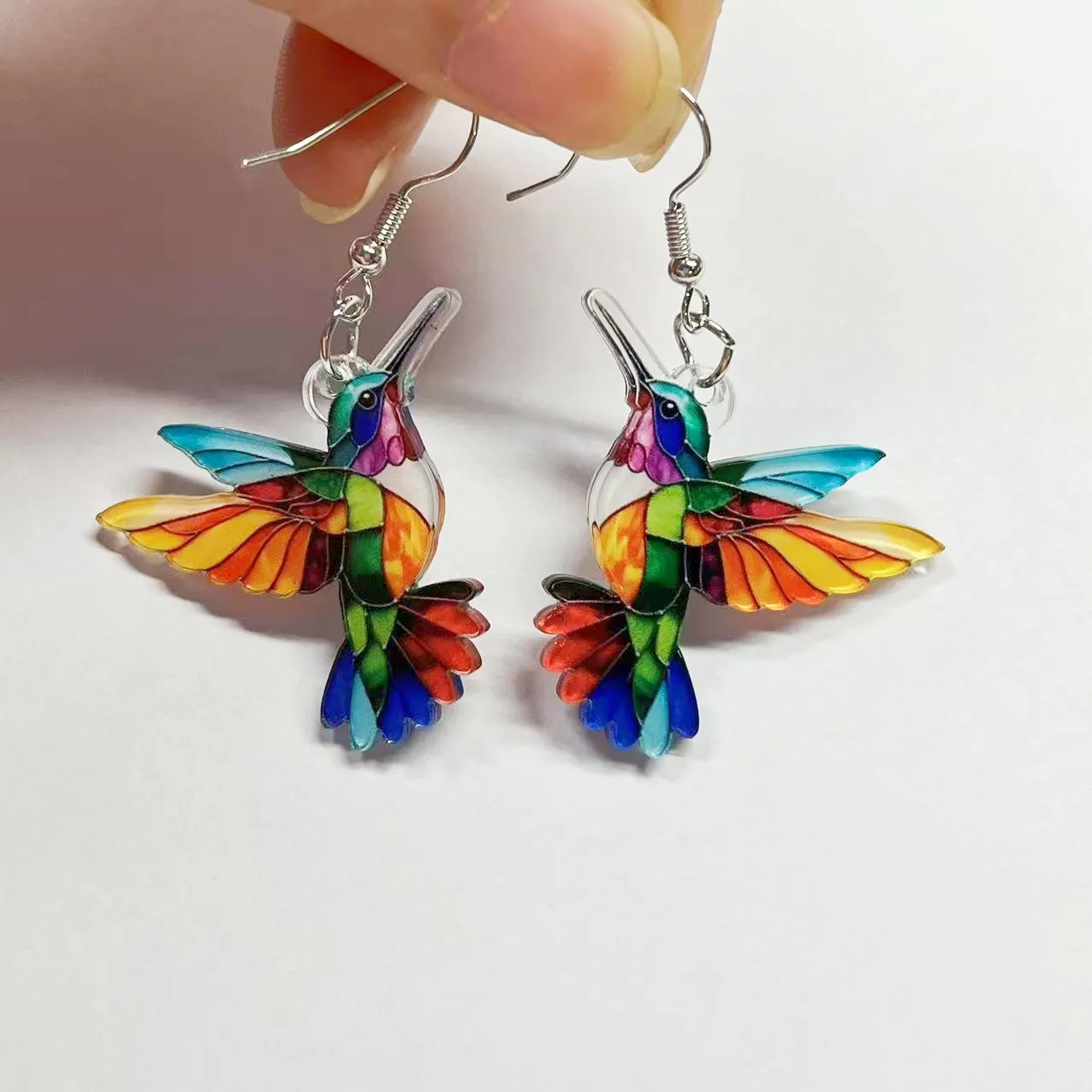 Cross border Spring Festival Colorful Bird Acrylic Earrings from Europe and America, Fashion Retro Earrings